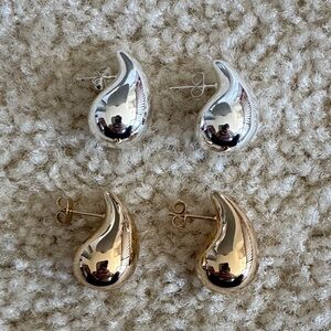 Chunky Silver and Gold Teardrop Earrings
